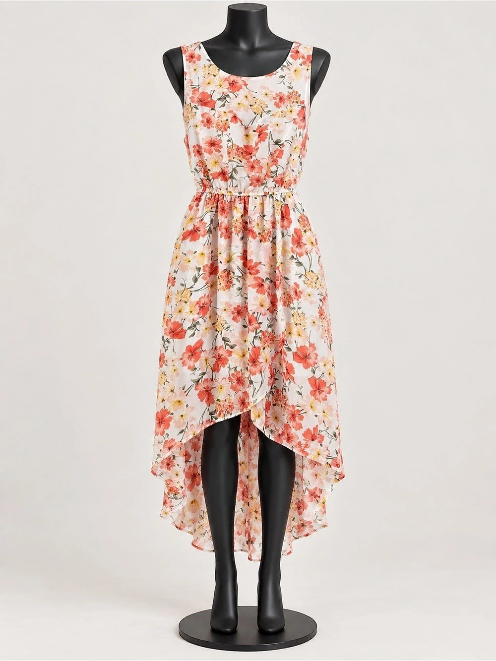 Floral High-Low Dress in White & Pink